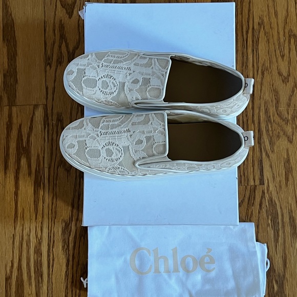 😊SOLD😊 Chloe Lauren beige Lace-covered Leather Trainers In size 41 - Picture 10 of 13